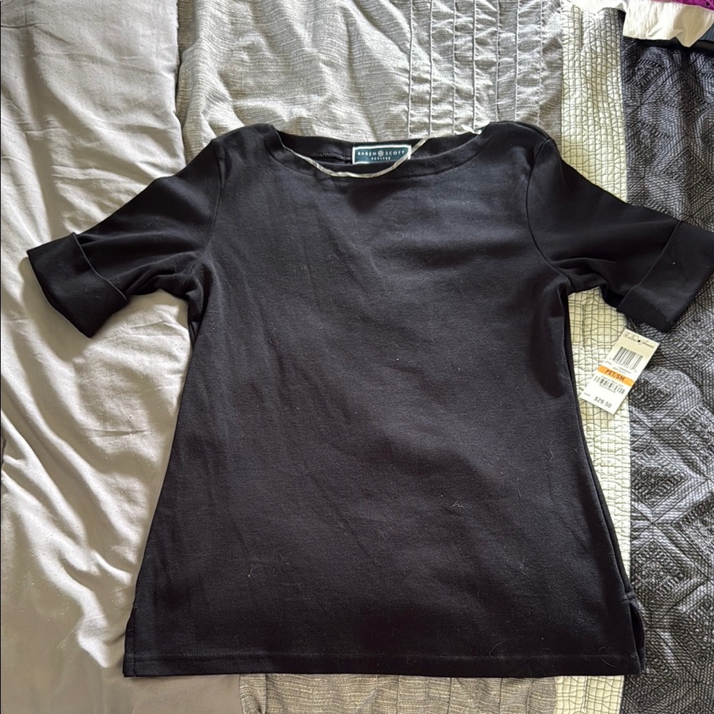 Karen Scott Black Fitted Short Sleeve Tee
